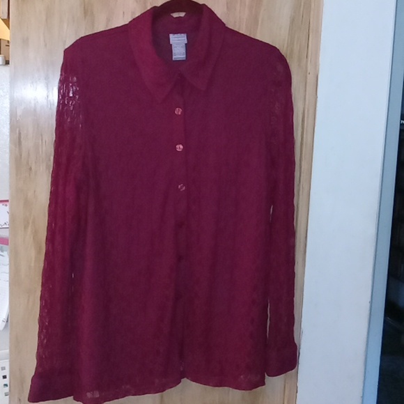 Laura Scott Lace Blouse, Burgundy, Size XL, Pre-owned - Picture 2 of 10